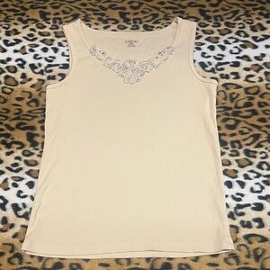 St. John's Bay Beige Tank Top with Lace Detail